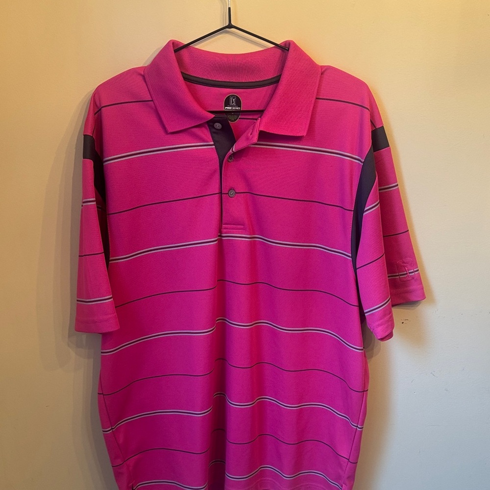 Men's Pink PGA Tour ProSeries Striped Polo